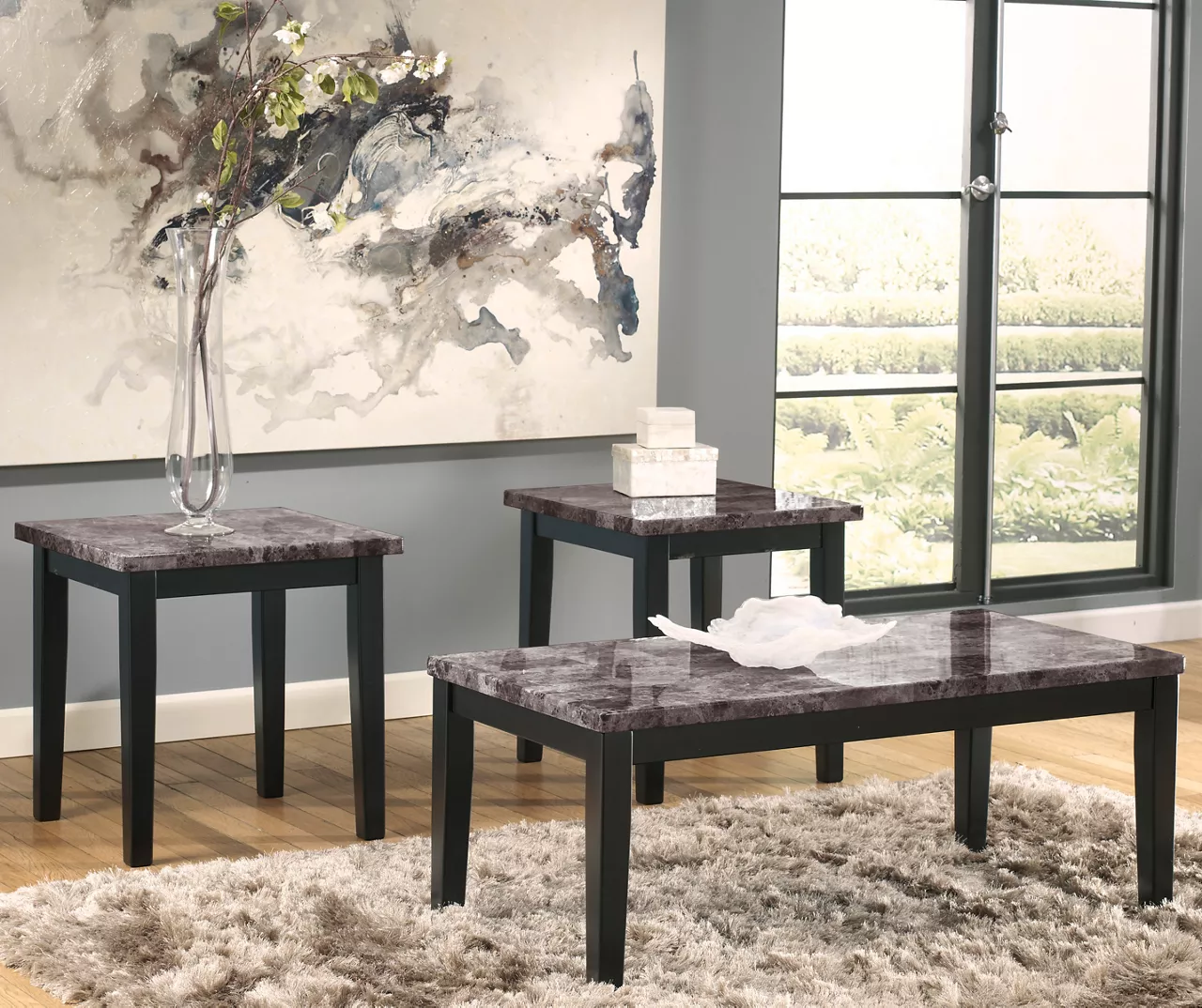 3- Piece Maysville Faux Marble Black Occasional Table Set 4 3- Piece Maysville Faux Marble Black Occasional Table Set - Image 2