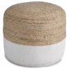Sweed Valley Natural & White Round Pouf -Home Furniture 810389291 1