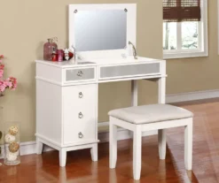 Piper White Mirror Vanity Set With Stool -Home Furniture 810389501 3