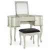Kelly Silver Rounded Mirror Vanity Set With Stool 1 Kelly Silver Rounded Mirror Vanity Set With Stool -Home Furniture 810389505 1