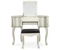 Kelly Silver Rounded Mirror Vanity Set With Stool 11 Kelly Silver Rounded Mirror Vanity Set With Stool -Home Furniture 810389505 3