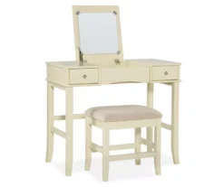 Caroline Cream Mirror Vanity Set With Stool