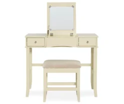 Caroline Cream Mirror Vanity Set With Stool -Home Furniture 810389506 3