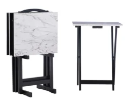 Davis White Faux Marble Tray Tables With Stand, 5-Piece Set -Home Furniture 810389673 A0 1