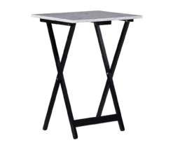 Davis White Faux Marble Tray Tables With Stand, 5-Piece Set -Home Furniture 810389673 A0 2