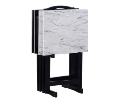 Davis White Faux Marble Tray Tables With Stand, 5-Piece Set -Home Furniture 810389673 A0 3