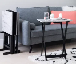 Davis White Faux Marble Tray Tables With Stand, 5-Piece Set -Home Furniture 810389673 B0 1