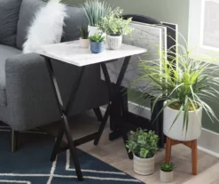 Davis White Faux Marble Tray Tables With Stand, 5-Piece Set -Home Furniture 810389673 B0 3