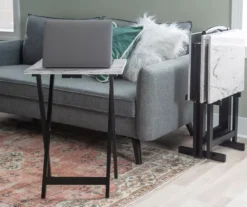 Davis White Faux Marble Tray Tables With Stand, 5-Piece Set -Home Furniture 810389673 B0 5