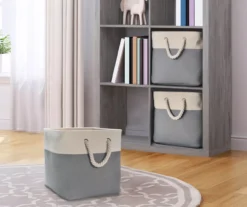 Gray & Cream Fabric Storage Bin With Rope Handles -Home Furniture 810448615 11