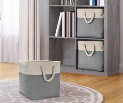 Gray & Cream Fabric Storage Bin With Rope Handles -Home Furniture 810448615 2