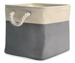 Gray & Cream Fabric Storage Bin With Rope Handles -Home Furniture 810448615 21