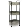 Whitewash Round Metal Tray 3-Tier Rolling Cart 2 Whitewash Round Metal Tray 3-Tier Rolling Cart -Home Furniture 810450733 2