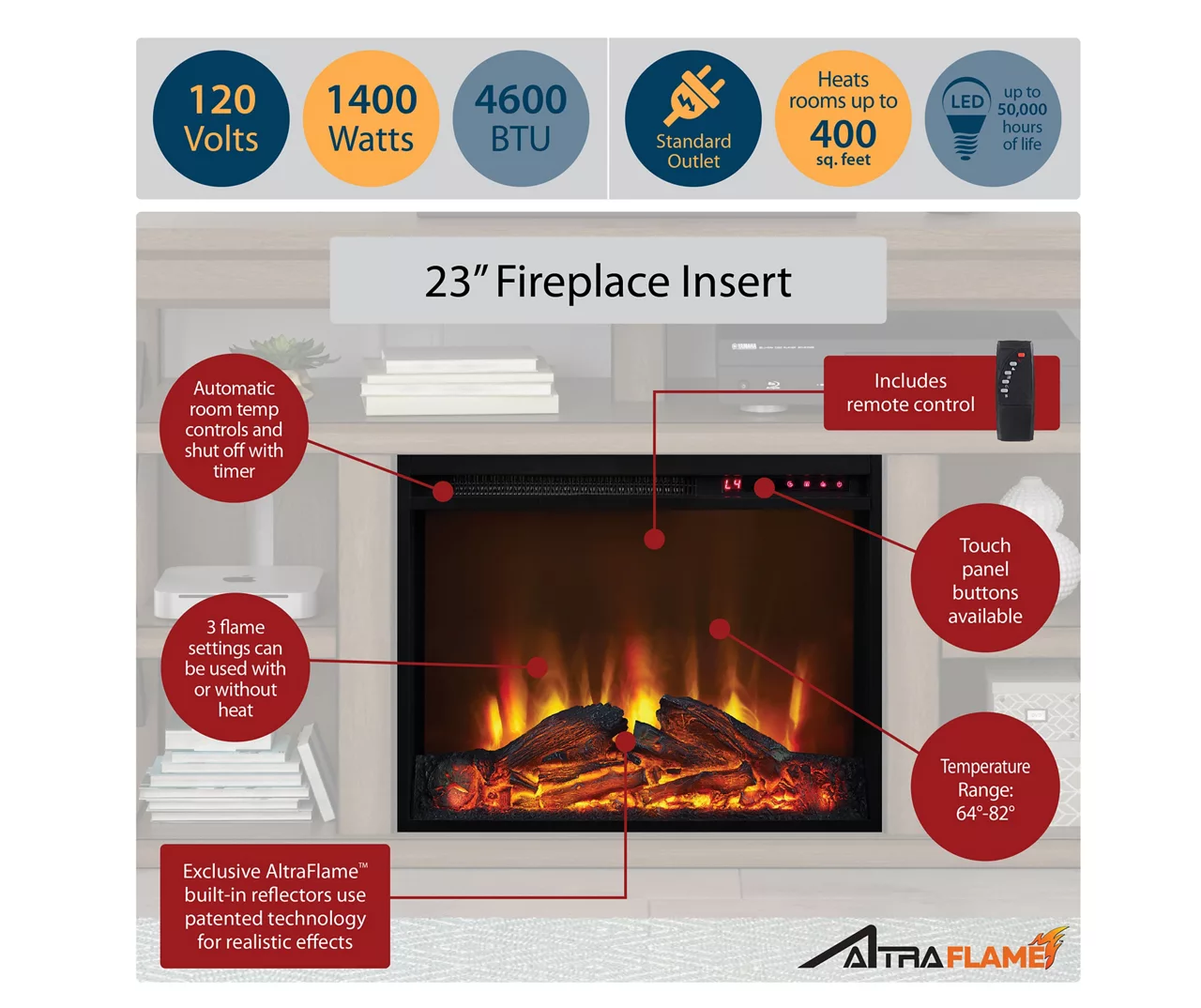 59" Century Lane Rustic Brown Electric Fireplace Console 5 59" Century Lane Rustic Brown Electric Fireplace Console - Image 3