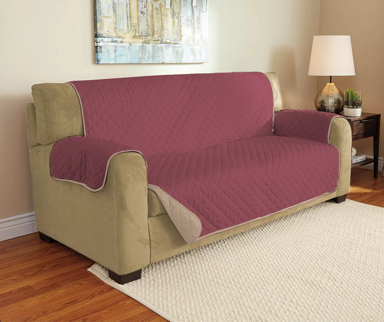 Burgundy & Taupe Microfiber Reversible Sofa Furniture Protector 3 Burgundy & Taupe Microfiber Reversible Sofa Furniture Protector