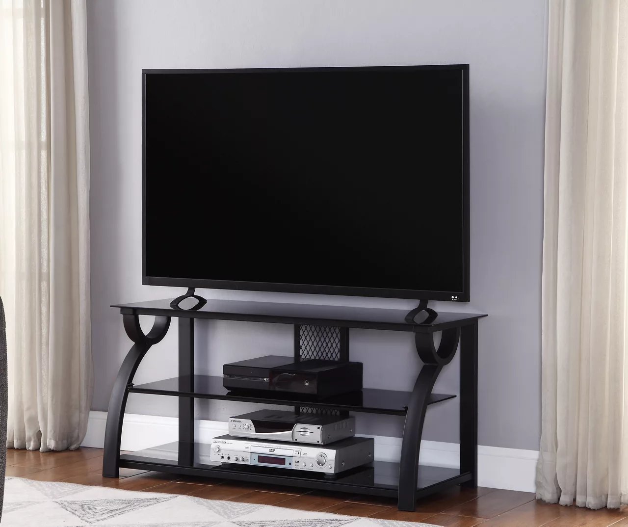 44" Black Glass & Metal TV Stand 4 44" Black Glass & Metal TV Stand - Image 2