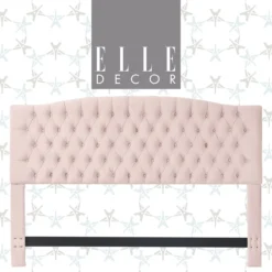 French Blush Pink Celeste Upholstered King Headboard -Home Furniture 810513528
