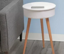 White End Table With Bluetooth Speaker & USB Port