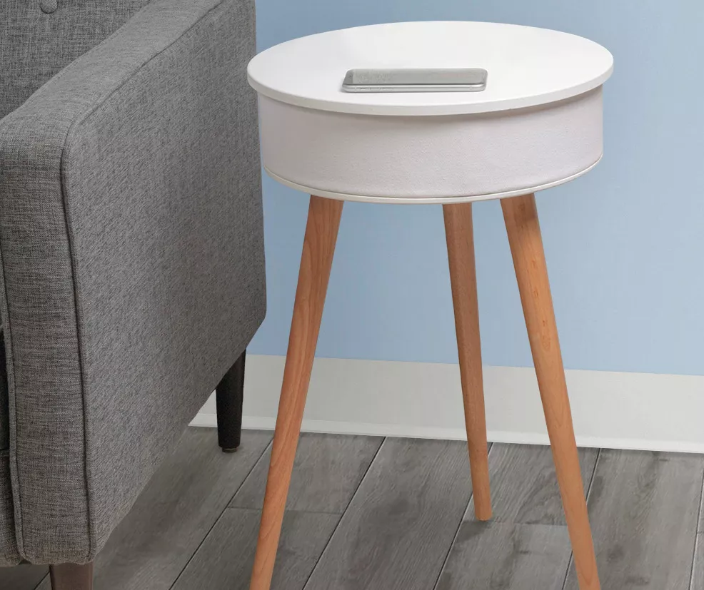 White End Table With Bluetooth Speaker & USB Port 3 White End Table With Bluetooth Speaker & USB Port