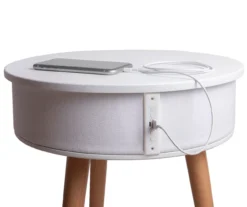 White End Table With Bluetooth Speaker & USB Port 7 White End Table With Bluetooth Speaker & USB Port -Home Furniture 810513610 2
