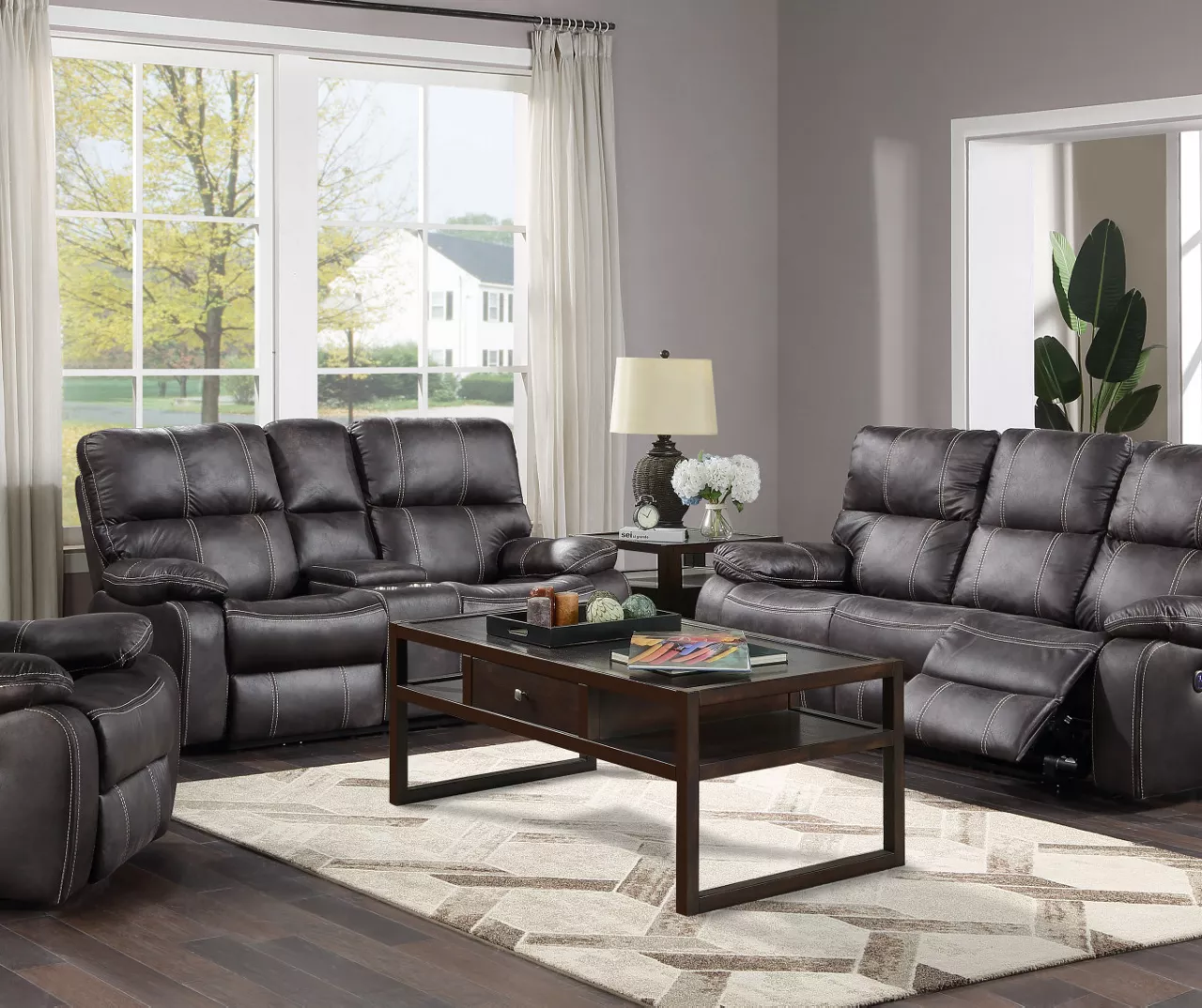 New Albany Dark Graphite Leather Look Micro Suede Swivel Reclining Glider 7 New Albany Dark Graphite Leather Look Micro Suede Swivel Reclining Glider - Image 5