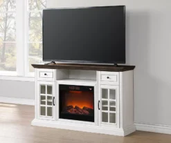 60" Brown & White Glass Door Fireplace Console 8 60" Brown & White Glass Door Fireplace Console -Home Furniture 810521149 3