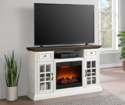 60" Brown & White Glass Door Fireplace Console 9 60" Brown & White Glass Door Fireplace Console -Home Furniture 810521149 4