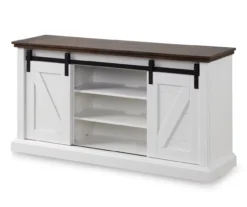 60" Dark Brown & White Barn Door TV Stand -Home Furniture 810523487 3
