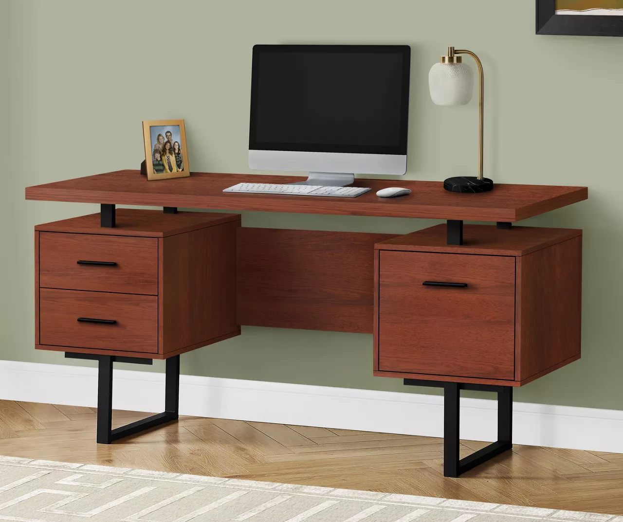 60" Cherry Woodgrain & Black Floating Desk 4 60" Cherry Woodgrain & Black Floating Desk - Image 2