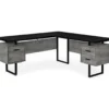 Faux Concrete & Black 3-Drawer L-Shaped Corner Desk -Home Furniture 810527375 2