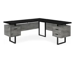 Faux Concrete & Black 3-Drawer L-Shaped Corner Desk