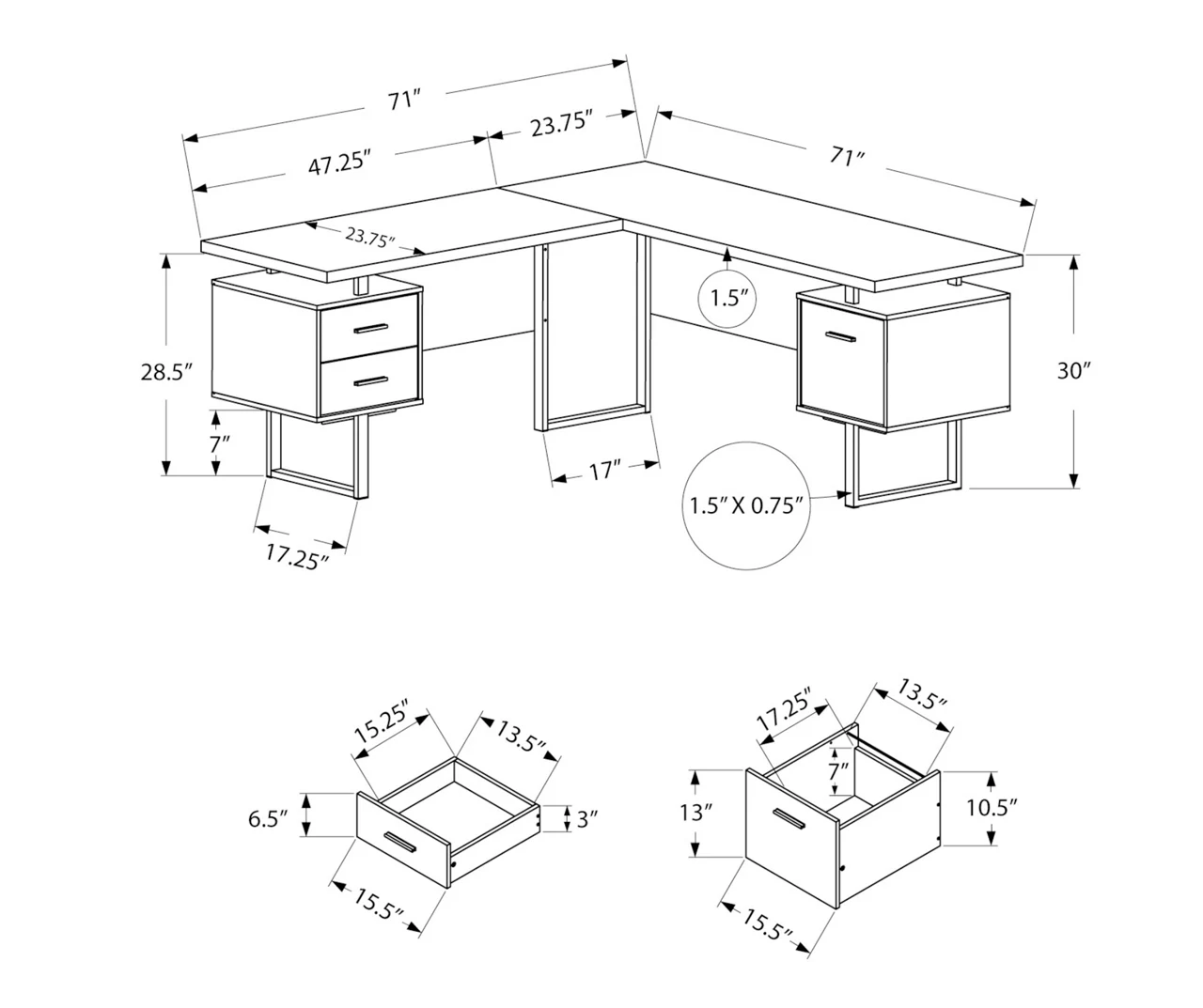 Faux Concrete & Black 3-Drawer L-Shaped Corner Desk 7 Faux Concrete & Black 3-Drawer L-Shaped Corner Desk - Image 5