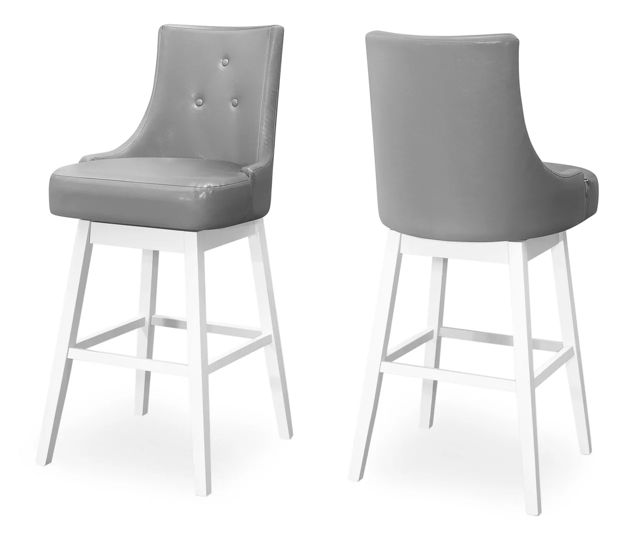 45.5" Gray Button Tufted Faux Leather Swivel Bar Stools, 2-Pack 3 45.5" Gray Button Tufted Faux Leather Swivel Bar Stools, 2-Pack