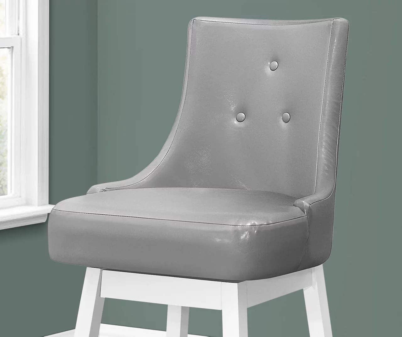 45.5" Gray Button Tufted Faux Leather Swivel Bar Stools, 2-Pack 5 45.5" Gray Button Tufted Faux Leather Swivel Bar Stools, 2-Pack - Image 3