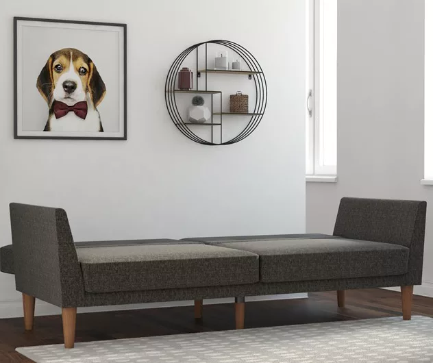 Regal Gray Linen Convertible Sleeper Futon 4 Regal Gray Linen Convertible Sleeper Futon - Image 2