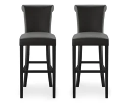 30" Black Faux Brushed Leather Bar Stools, 2-Pack -Home Furniture 810535738 4