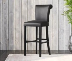 30" Black Faux Brushed Leather Bar Stools, 2-Pack -Home Furniture 810535738 9