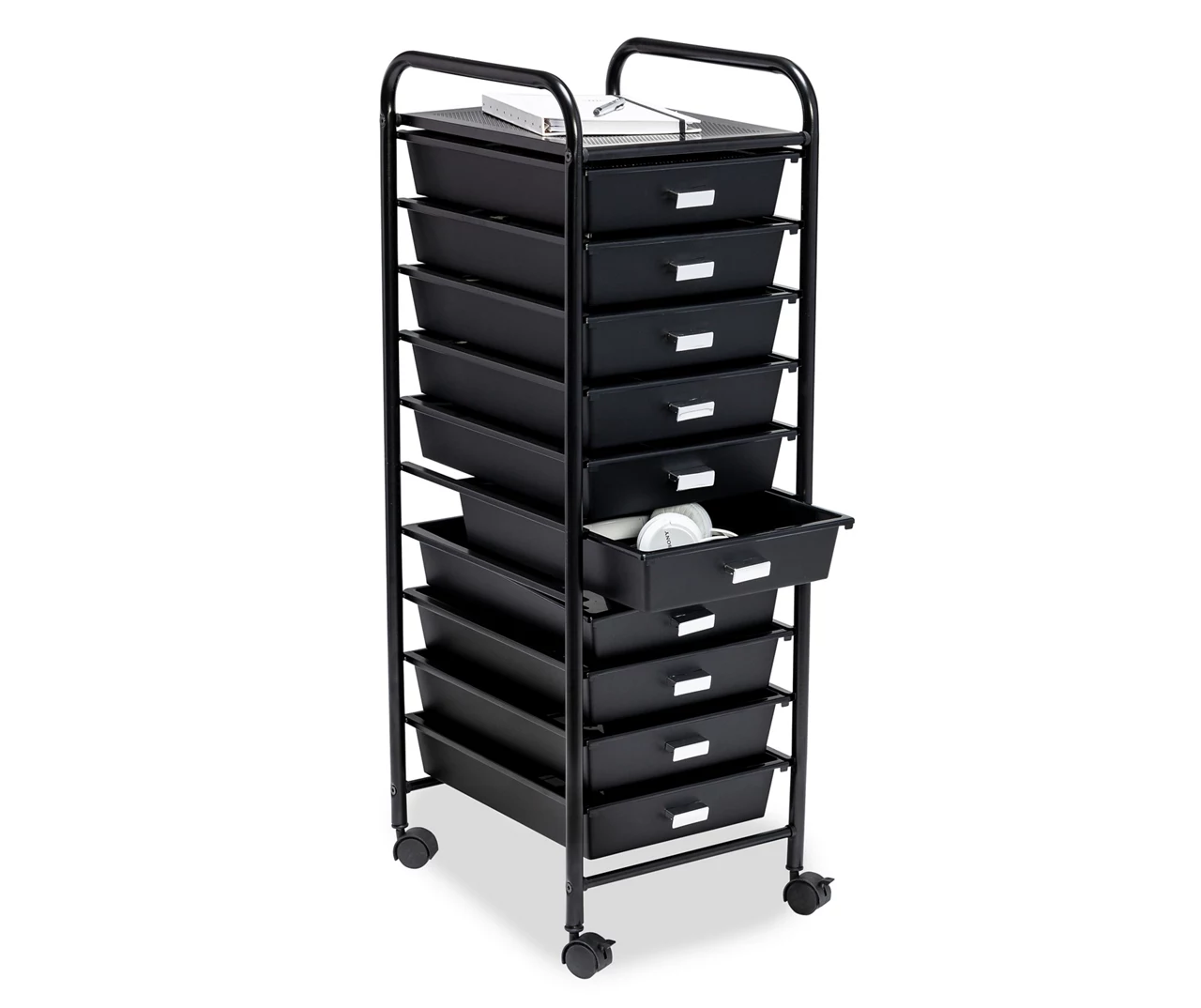 Black Metal 10-Drawer Rolling Storage Cart 3 Black Metal 10-Drawer Rolling Storage Cart