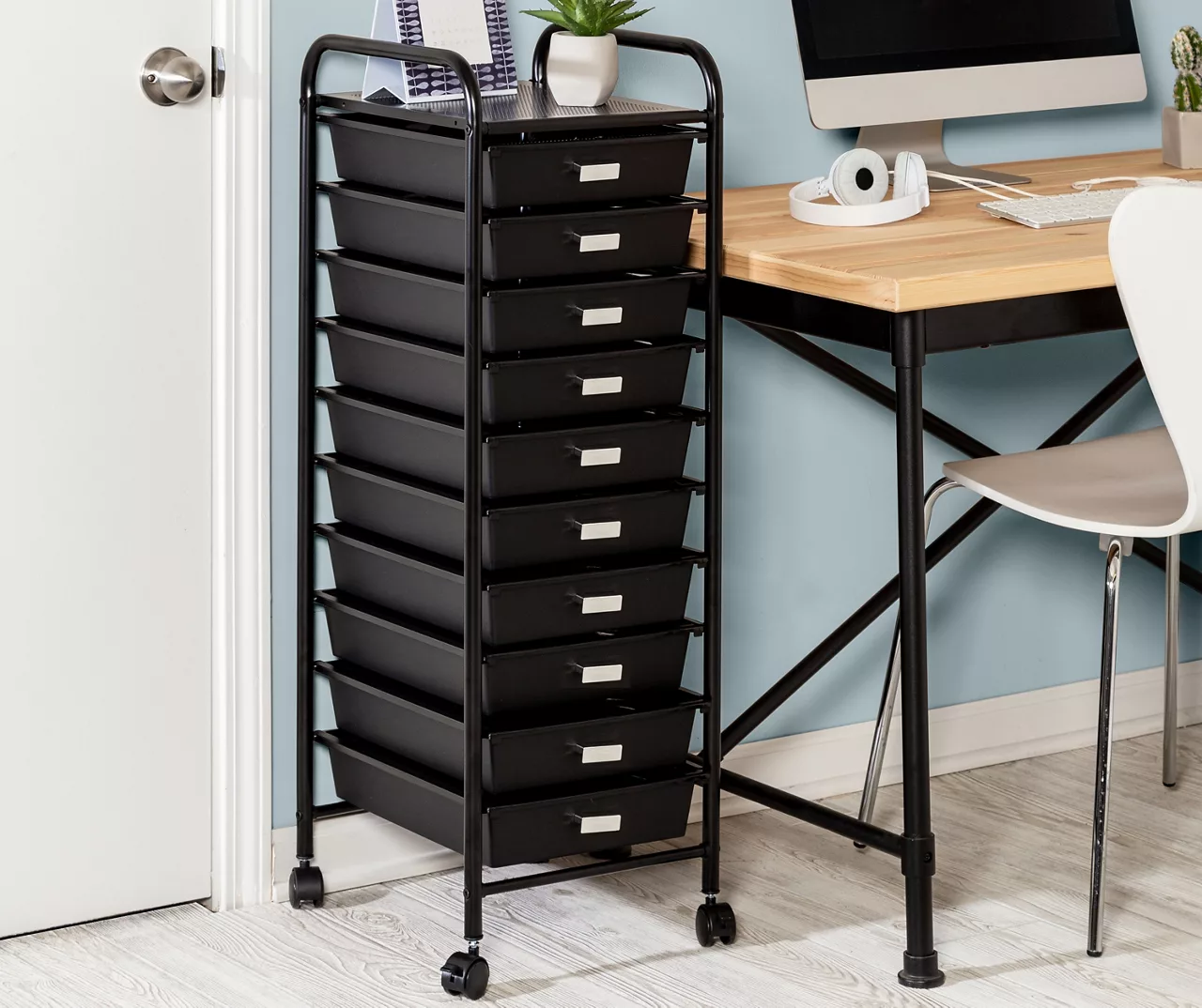 Black Metal 10-Drawer Rolling Storage Cart 4 Black Metal 10-Drawer Rolling Storage Cart - Image 2