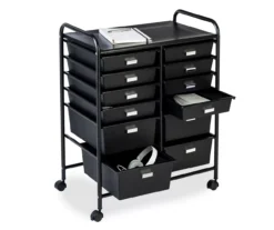 Black Metal 12-Drawer Rolling Storage Cart