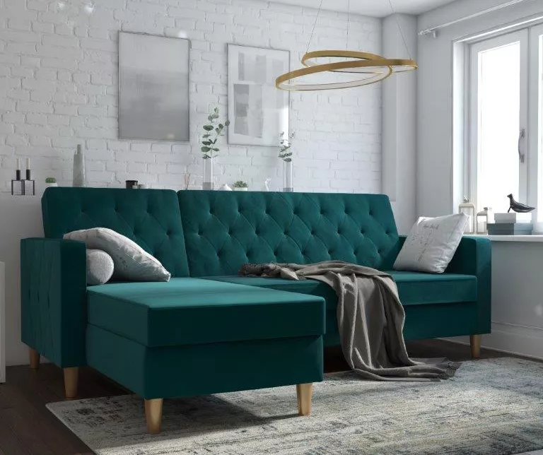 CosmoLiving Liberty Green Velvet Sectional Storage Futon 4 CosmoLiving Liberty Green Velvet Sectional Storage Futon - Image 2