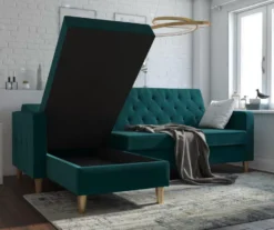 CosmoLiving Liberty Green Velvet Sectional Storage Futon 10 CosmoLiving Liberty Green Velvet Sectional Storage Futon -Home Furniture 810541026 2