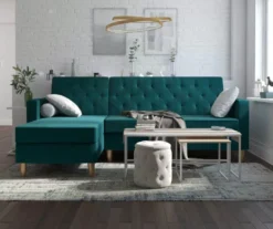 CosmoLiving Liberty Green Velvet Sectional Storage Futon 12 CosmoLiving Liberty Green Velvet Sectional Storage Futon -Home Furniture 810541026 4