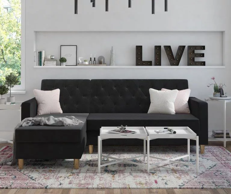 CosmoLiving Liberty Black Velvet Sectional Storage Futon 7 CosmoLiving Liberty Black Velvet Sectional Storage Futon - Image 5