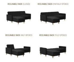 CosmoLiving Liberty Black Velvet Sectional Storage Futon 13 CosmoLiving Liberty Black Velvet Sectional Storage Futon -Home Furniture 810541040 6