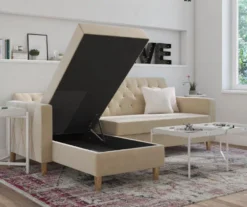 CosmoLiving Liberty Ivory Velvet Sectional Storage Futon 10 CosmoLiving Liberty Ivory Velvet Sectional Storage Futon -Home Furniture 810541041 2