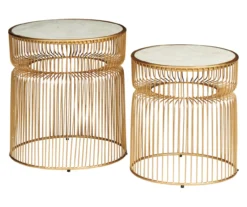 Vernway White Marble & Gold Metal 2-Piece Accent Table Set