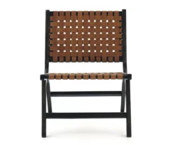 Fayme Camel Armless Leather Woven-Back Lounge Chair 10 Fayme Camel Armless Leather Woven-Back Lounge Chair -Home Furniture 810542301 2