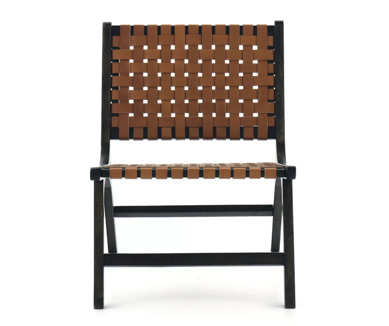 Fayme Camel Armless Leather Woven-Back Lounge Chair 5 Fayme Camel Armless Leather Woven-Back Lounge Chair - Image 3