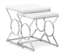Glossy White Chrome Metal 2-Piece Nesting Table Set
